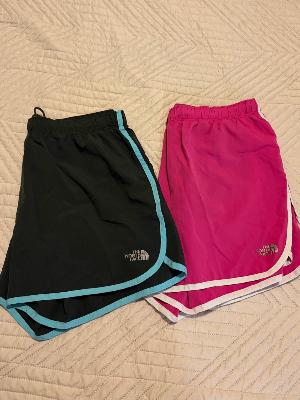 Two The North Face Women's Athletic Shorts - Grey/Blue & Pink/White Medium Gym